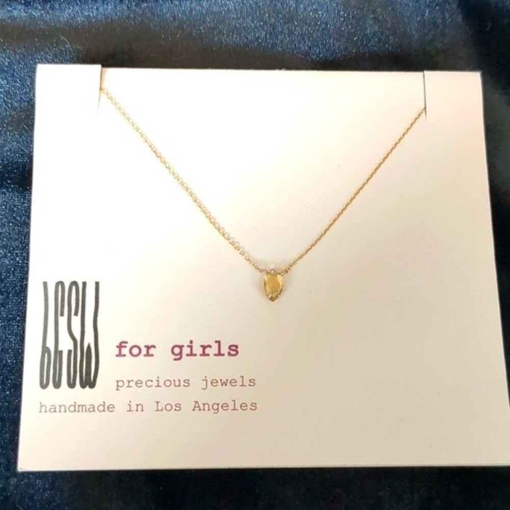 Girls 14 inch Gold Filled Handcrafted Marquise yellow Citrine Necklace
